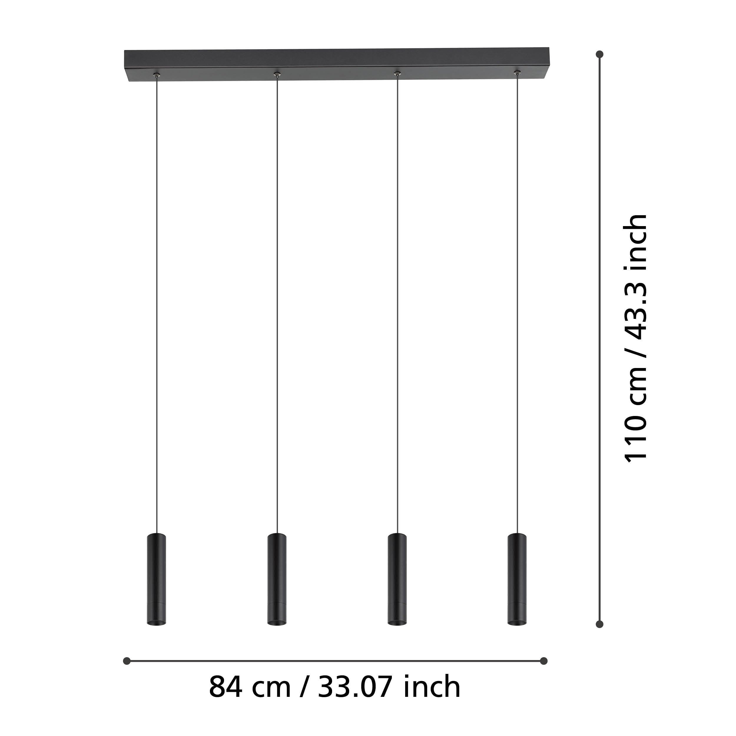 Eglo Suspension luminaire LED Almudaina, lustre à 4 lampes pour salon et | salle à manger, lampe de plafond suspendue en métal noir, blanc chaud, 84 cm