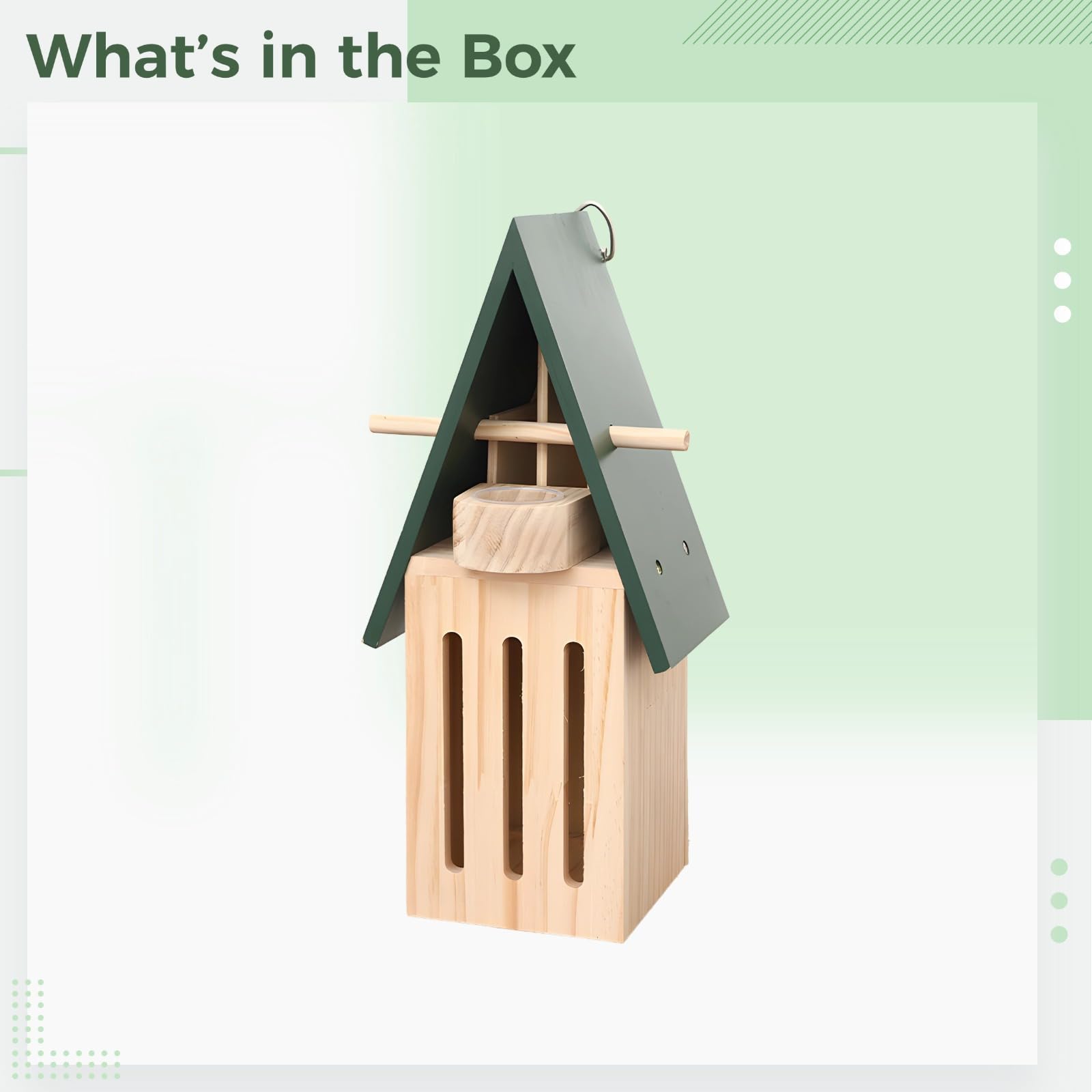 Schmetterlingshaus aus Holz, Schmetterlingsfutterstation für den Garten, 12 x 9 x 28 cm Schmetterlingshabitat für den Außenbereich, Grün und Holz, mit Futtertablett und Metall-Aufhängering