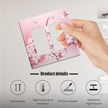 2 Gang Rocker Wall Plate Cover Beautiful Pink Cherry Blossoms Decorative Dual Outlet Covers Light Switch Covers Electrical Faceplate for Bedroom Kitchen Home