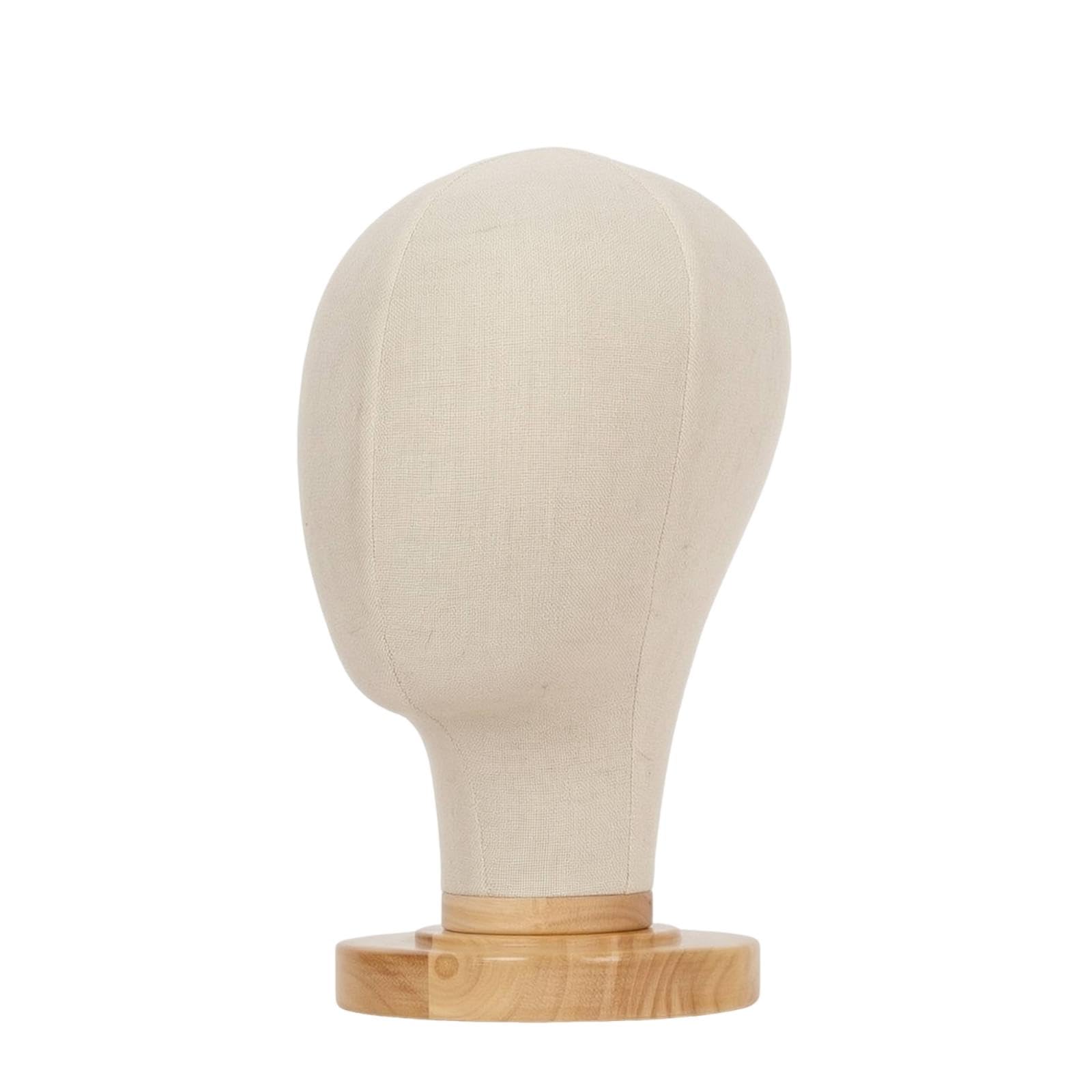 Linen Mannequin Head Wood Mannequin Head with Wooden Base Tabletop Hairpiece Stand for Milliners, Boutique Owners, Photography Prop Wood No-Pillar Base-image-5