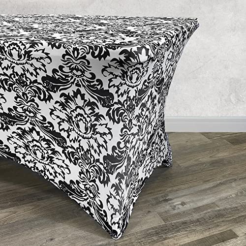 image for YOUR CHAIR COVERS - 6ft Black and White Damask Rectangular Spandex Tab