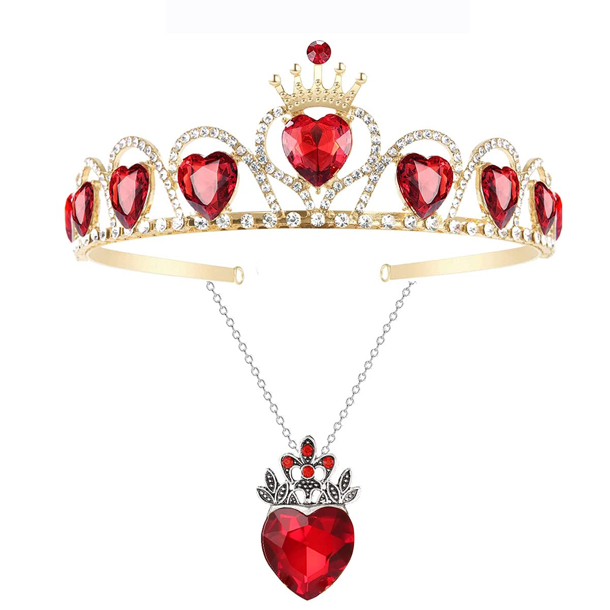 Evie Royal Red Heart Necklace and Tiara Descendants Red Heart Crown Jewelry Set Queen of Hearts Eive Costume for Girls Teen Halloween