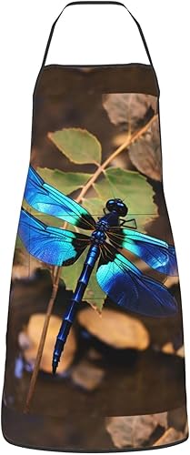 Miniatura 8 de Unisex Apron With Pocket, Black And Blue Dragonfly Chef Apron For Cooking, Bbq & Crafts, Spillproof Kitchen Protection Bib With Large Utility Pocket