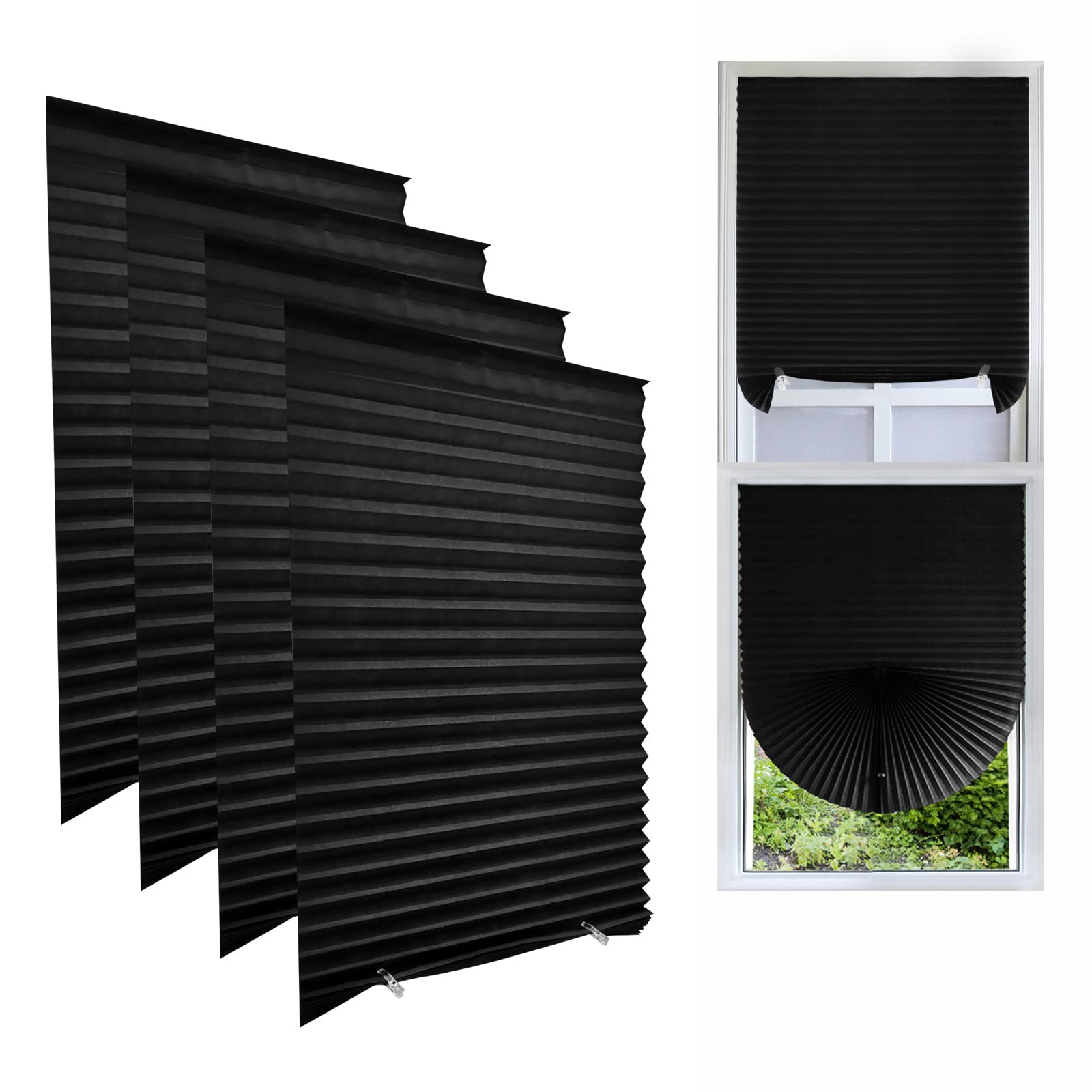 Stores de fenêtre sans perçage à clipser, stores de fenêtre à coller, stores plissés auto-adhésifs sans vis pour salle de bain, filtrage de la lumière et protection de la vie privée, stores plissés s