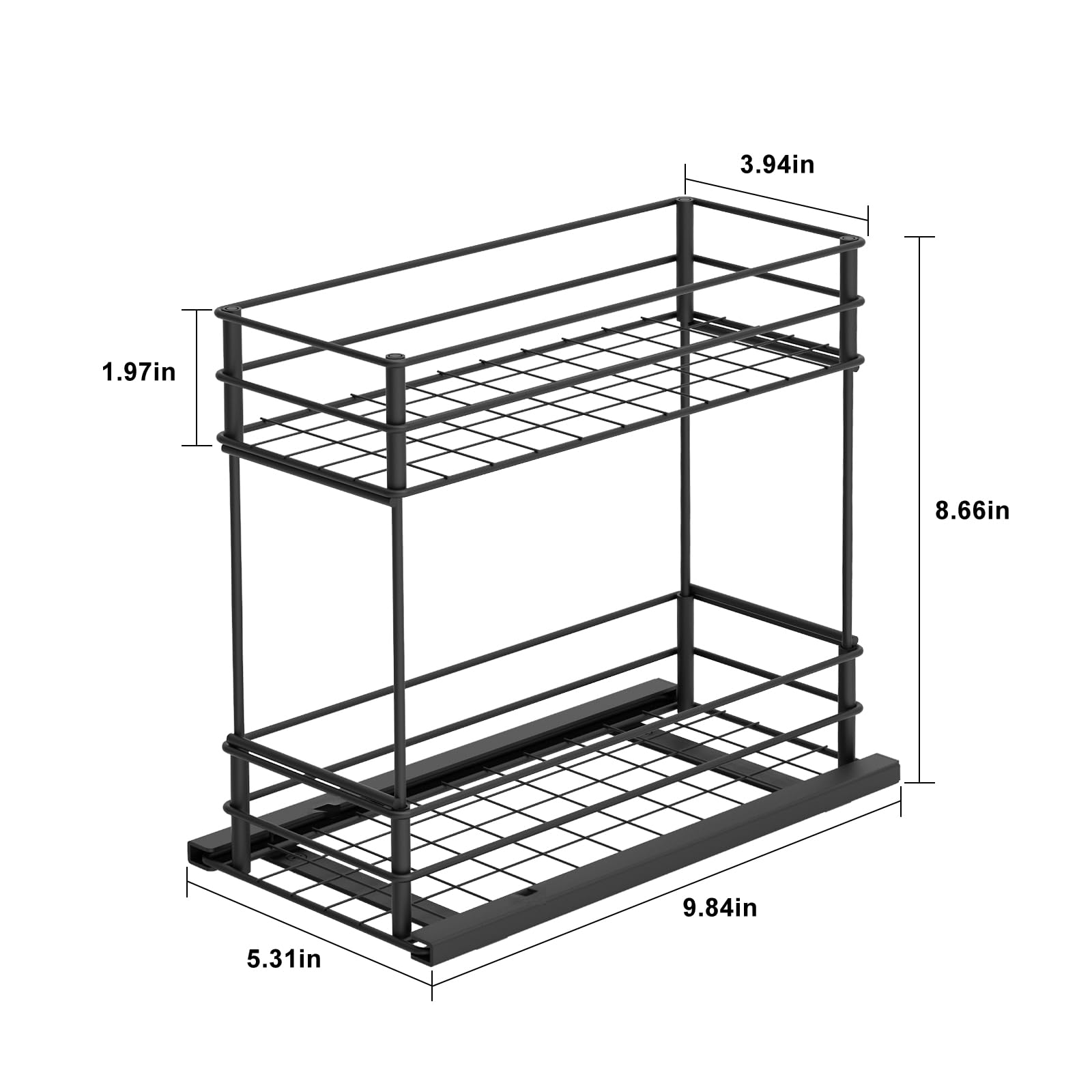PINPON 2 Pack Spice Rack Organizer for Cabinet Rustproof & Durable Pull Out Spice Racks 2-Tier Slide Out Seasoning Kitchen Organizer (5.3''W x 9.8''D x 8.6''H)
