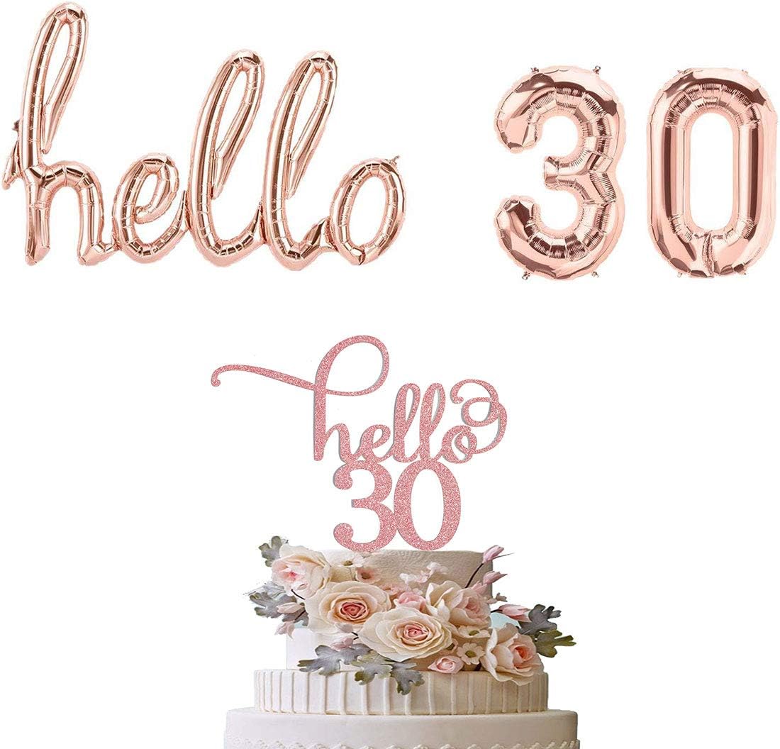 Amazon.com: YiCTe Rose Gold Hello 30 Foil Balloon Set & Cake Topper ...