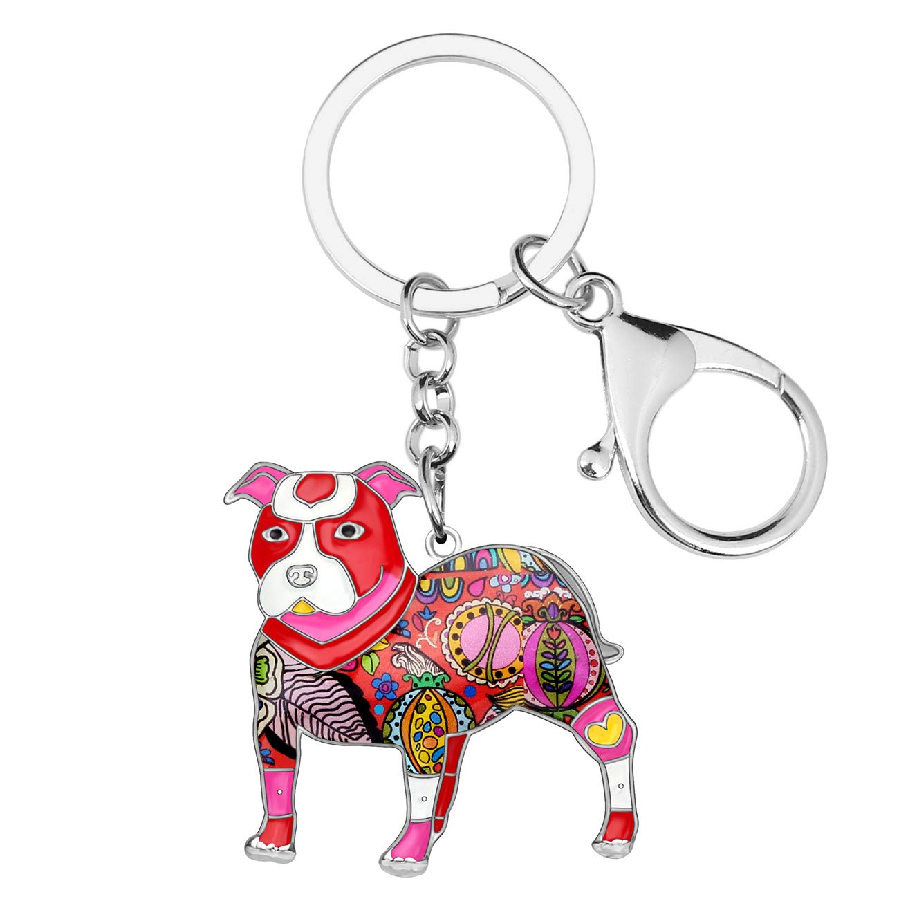 BONSNY Enamel Metal American Pit Bull Terrier Dog Keychains Key Car Purse Bags PETS Charms Gifts (Red)