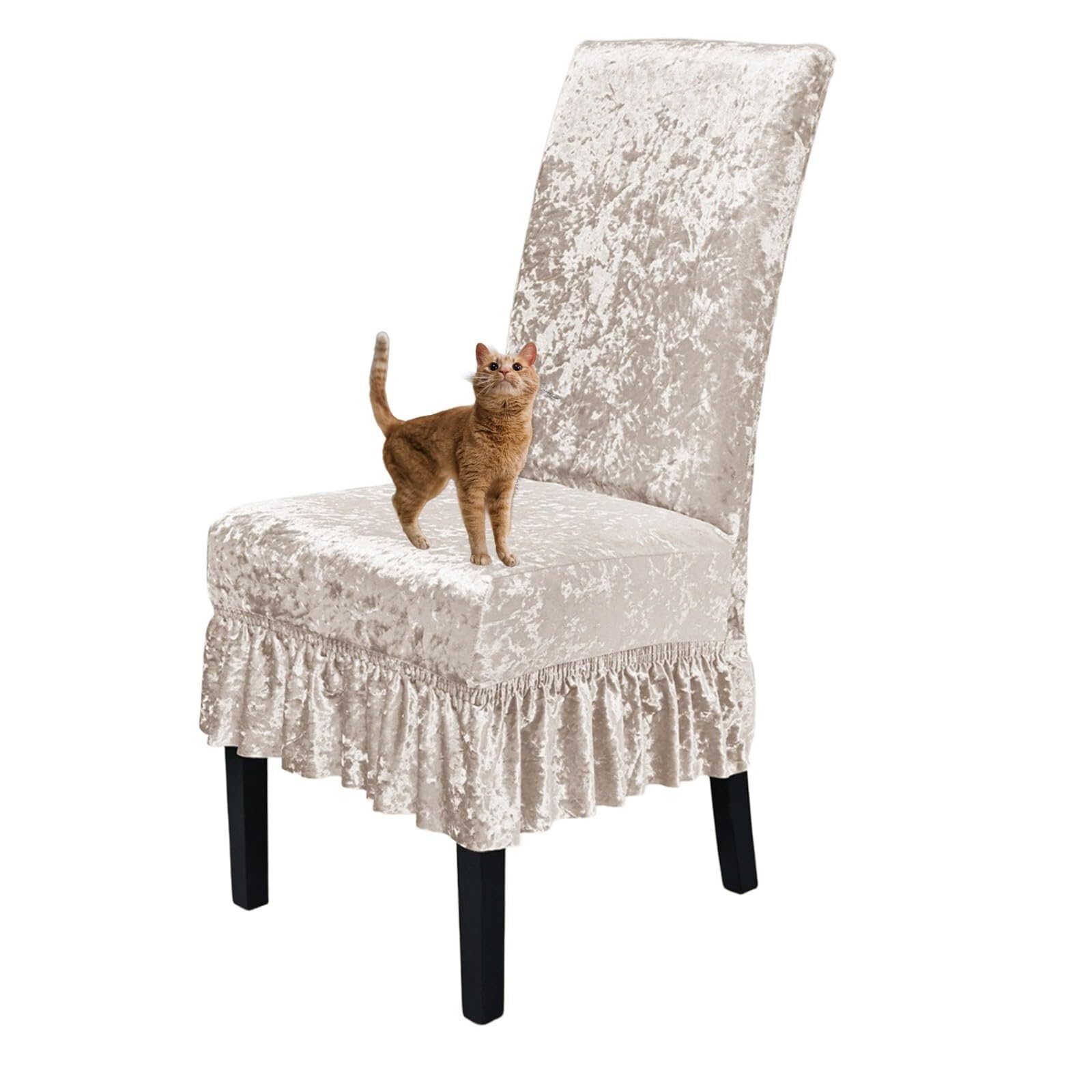 NMVAWIPT 2 Pack Velvet Dining Chair Covers With Skirt, Stretch Polyester Spandex Slipcovers, For Room Restaurant Banquet(#2)