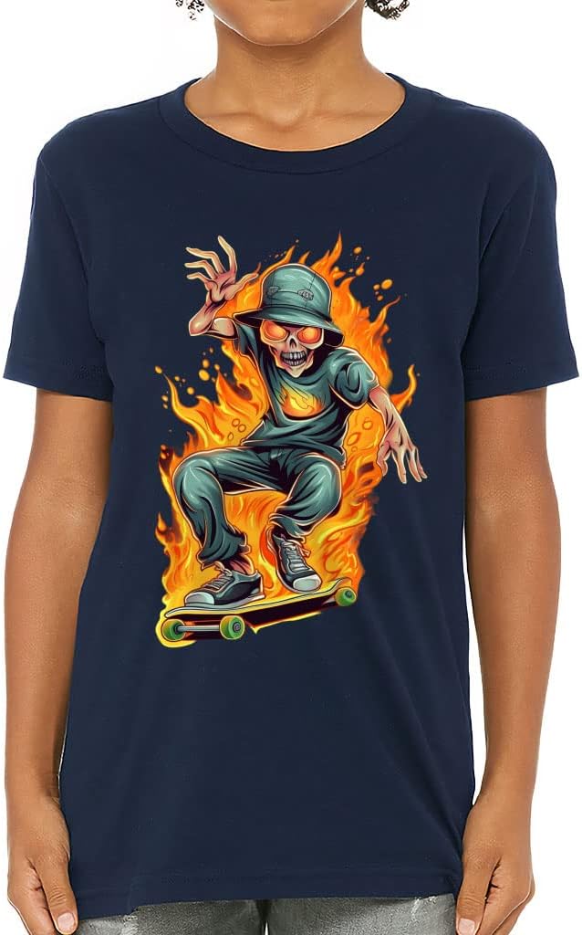 Skateboarder on Fire Kids' T-Shirt - Skeleton T-Shirt - Cool Tee Shirt for Kids