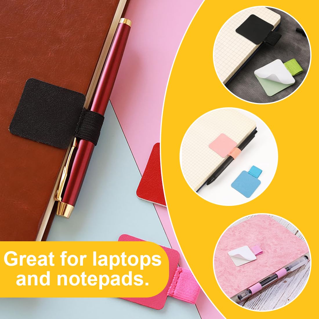 Portamatite Autoadesivo Per Notebook | Set 5 Pezzi Nero, Elastico, Regolabile - Foto 12