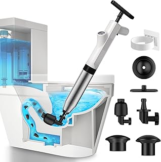 Air Toilet Plunger,High Pressure Drain Plumb Plunger and Air Drain Blaster Kit,Stainless Steel Plungers for Bathroom/Floor Drain/Shower/Sink/Bathtub/Clogged Pipe-White