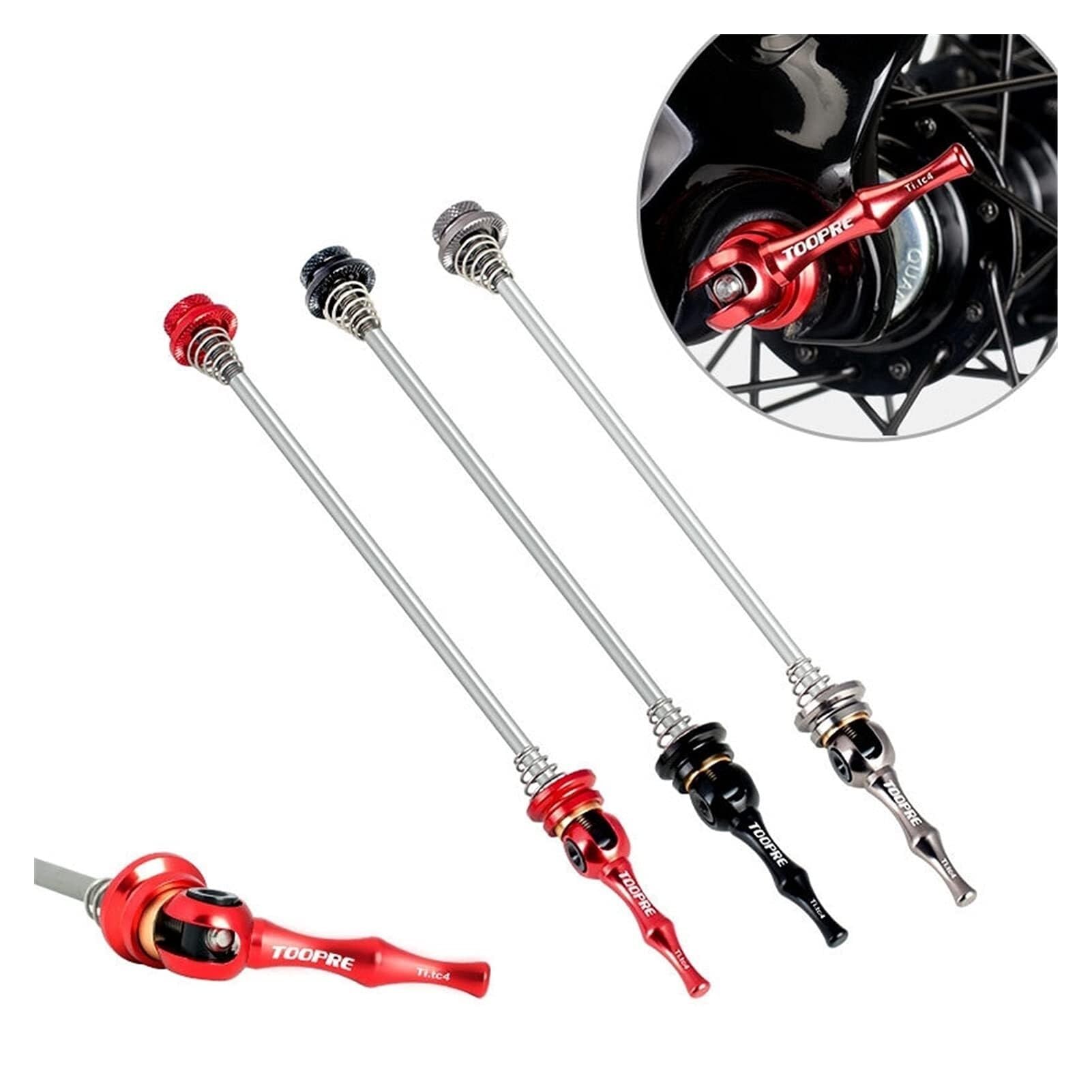 Rilasci Rapidi per Bicicletta Spiedini for Mozzo Ruota Bici 4 Pezzi Leva A Sgancio Rapido Set di Assi for Bicicletta in Titanio Ultraleggero 140/180mm Rosso