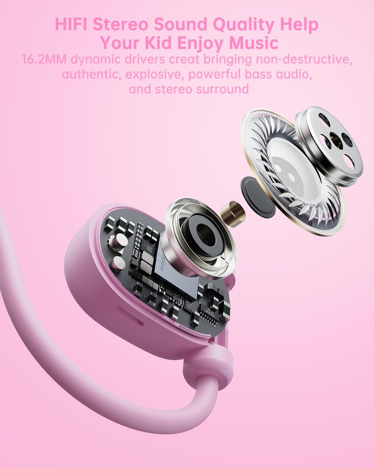 Mehomeli Auriculares para niños, conducción de Aire con Cable, Auriculares Abiertos, limitación de Volumen de 85 dB, Color Rosa