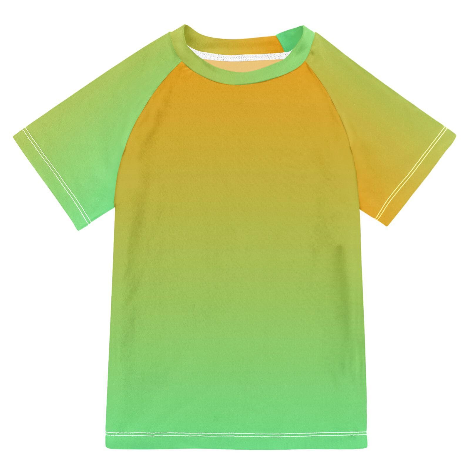 KLL Boy Bathing Suit Short Sleeve Little Girls Swimsuits 11T Yellow Green Gradient