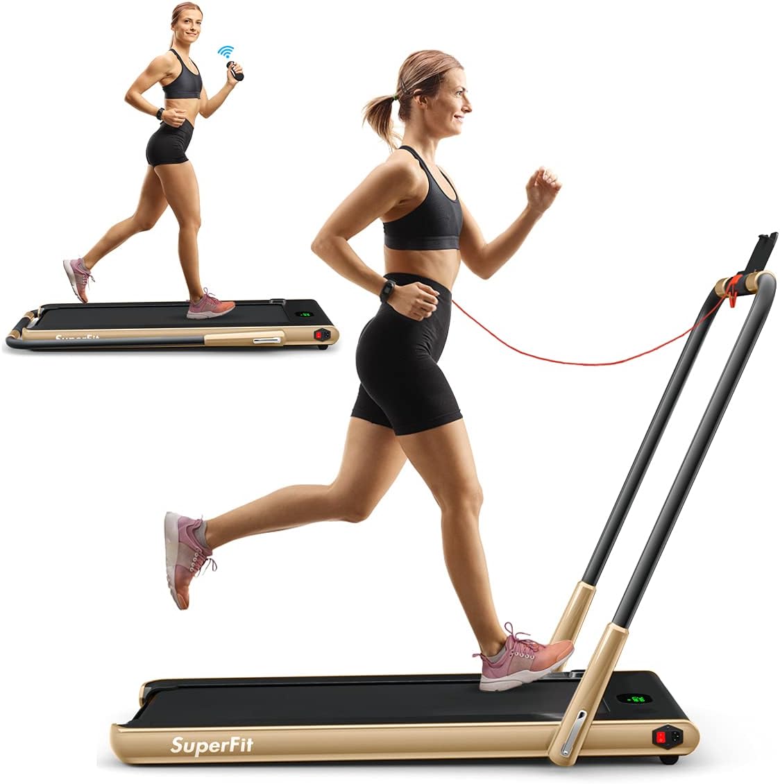 GYMAX Under Desk Treadmill, Foldable Desk Treadmill with LED Monitor