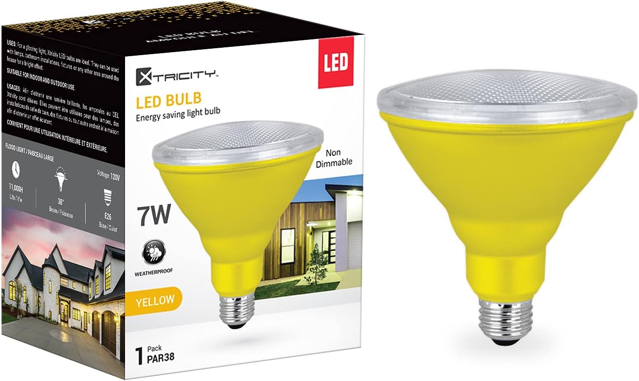 Xtricity LED PAR38 Colored Flood Light Bulb, 7W, (40W Equivalent), Waterproof, Indoor/Outdoor, E26 Medium Base, 120V, RoHs Listed, Yellow (1 Pack)