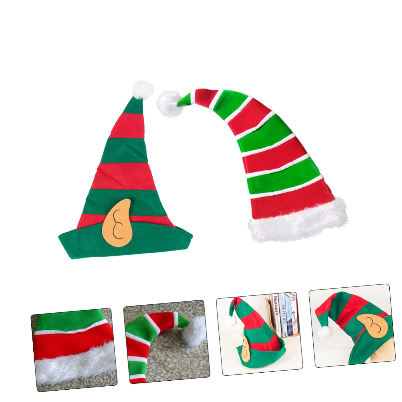 4 Stück Weihnachtsmütze Mütze mit Weihnachtsstreifen Elfenmütze aus Filz weihnachtsverkleidung weihnachts verkleidung Zubehör für Partyköpfe Weihnachts-Cosplay-Kopfschmuck Stoff