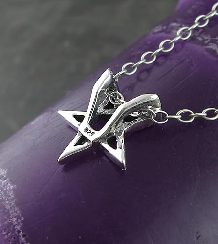 Miniatura 7 de Woot & Hammy Tiny Second Degree Inverted Pentagram Pendant Necklace Baphomet Satanic Symbol with 20" (18" + 2" extender) Sterling Silver Chain