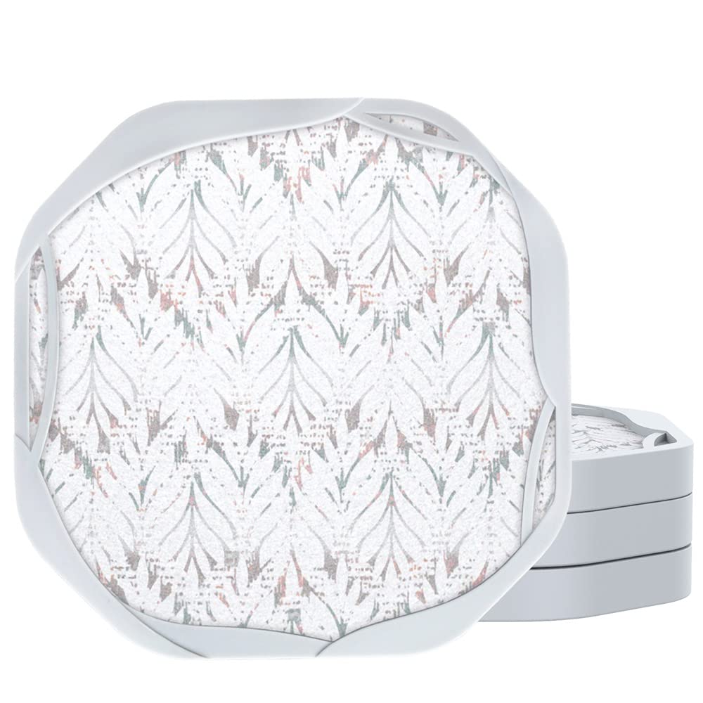 UMIRRO Absorbent Drinks Coasters for Wooden Coffee Table Decor, Rustic Retro Boho Farmhouse Coasters with Geometric Floral and Leaves Pattern, Non-Stick, Unbreakable, Easy to Clean, 4 Pack