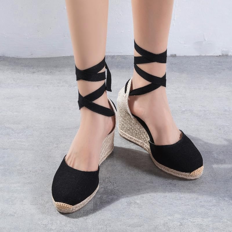 U-lite Womens Espadrille Wedge Sandals Closed Toe Platform Lace Up Ankle Strap Slingback Summer Dress Shoes - Image 5