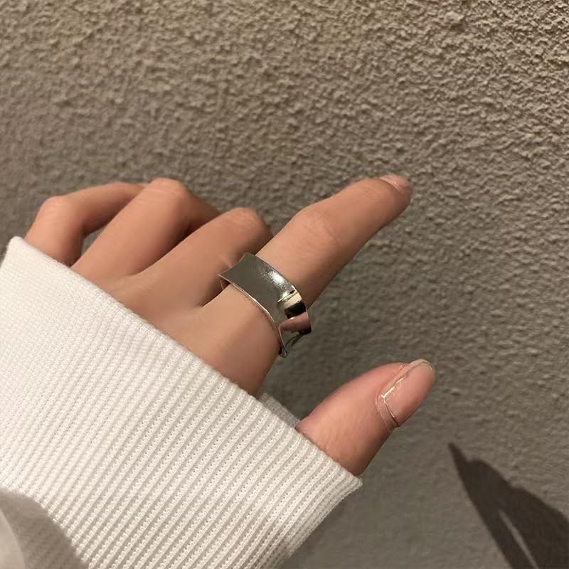 Miniatura 3 de Ch.yishi Handmade Vintage 925 Sterling Silver Wide Band Rings for WomenMen,Adjustable Thumb Finger Ring (Square wide ring)