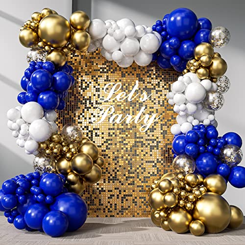 FOTIOMRG 137pcs Royal Blue and Gold Balloons Arch Garland Kit, 18/12/10/5 inch Navy Blue Metallic Gold White for 2023 Graduation Decorations Birthday Wedding Party Decorations