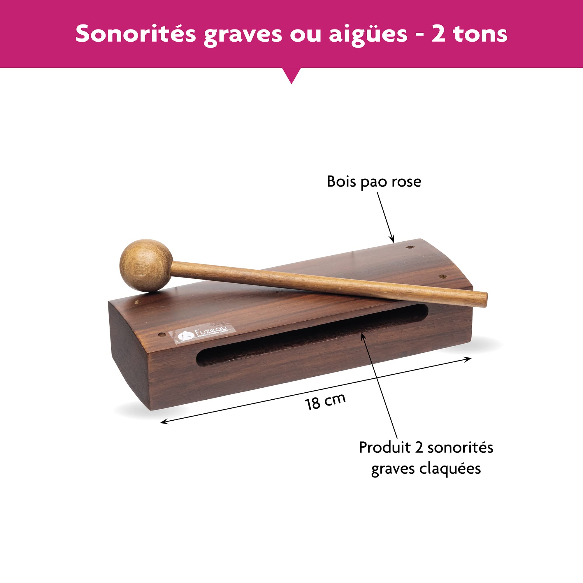 FUZEAU Wood Block DTP 635 Rosa Zwei Ton & Nino Percussion NINO502 Paar Claves aus Holz Größe Small