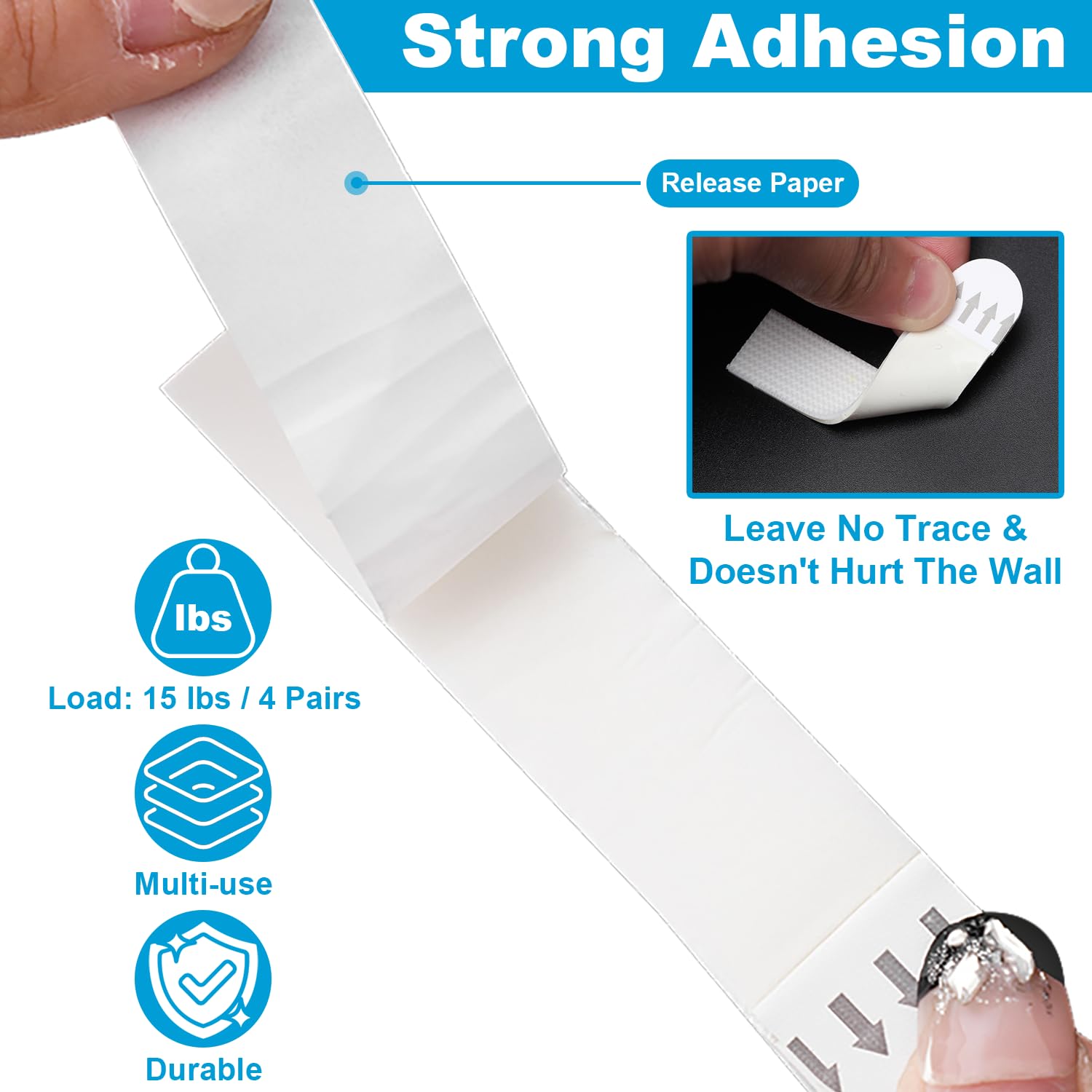 24 Strisce Appendi Quadri Senza Chiodi, 12 Paia Attaccare Quadri Senza Chiodi 20mm x 70mm Strisce Appendiquadri Stretch Adesivo per Quadri, Cornici, Decorazioni Natalizie e Poster
