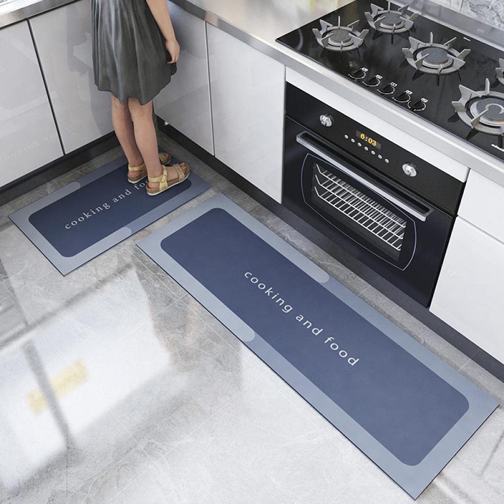 2 Pezzi Tappeto Cucina Passatoia Blu Reale Tappeti Tappeto Cucina Antiscivolo Lavabile Tappetino Tappeti da Cucina Moderno Lungo Microfibra Lavabile in Lavatrice（40X60+40X120Cm）