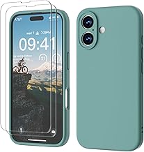 GOODVISH 3 IN 1 for iPhone 16 Case 6.1 inch, Upgraded Camera Protection, 2X HD Screen Protector, Liquid Silicone Anti-Scratch Shockproof Gel Rubber Anti-Fingerprint Phone Case Cover, Teal