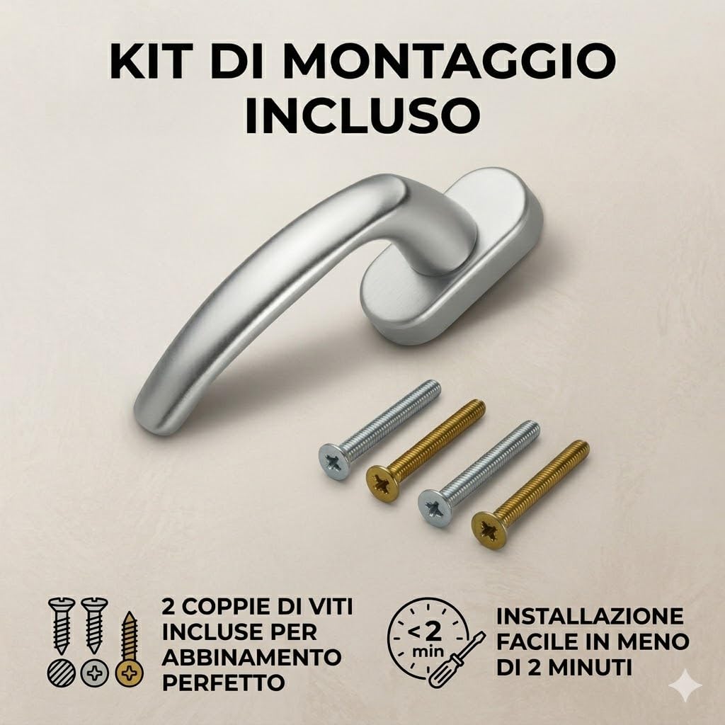 Maniglia per Infissi STAR Bronzo - Maniglia per Porta Finestra e Infissi Alluminio o PVC - Meccanismo Apertura 360 Gradi - Ferramenta Casa e Accessori Finestre - Maniglie Interne (Bronzo)