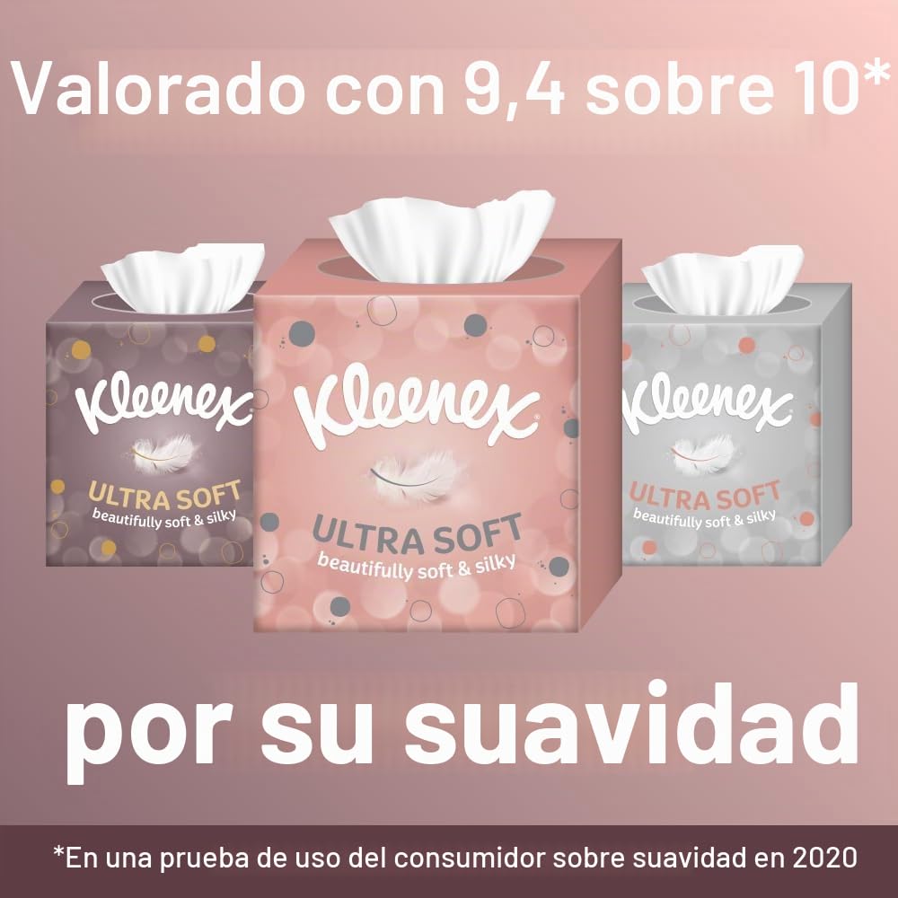 Kleenex Cubo Ultrasoft Pañuelos de Papel Ultrasuaves y sedosos, 12 cajas de 48 servicios, contiene 4 diseños diferentes, Total 576 pañuelos