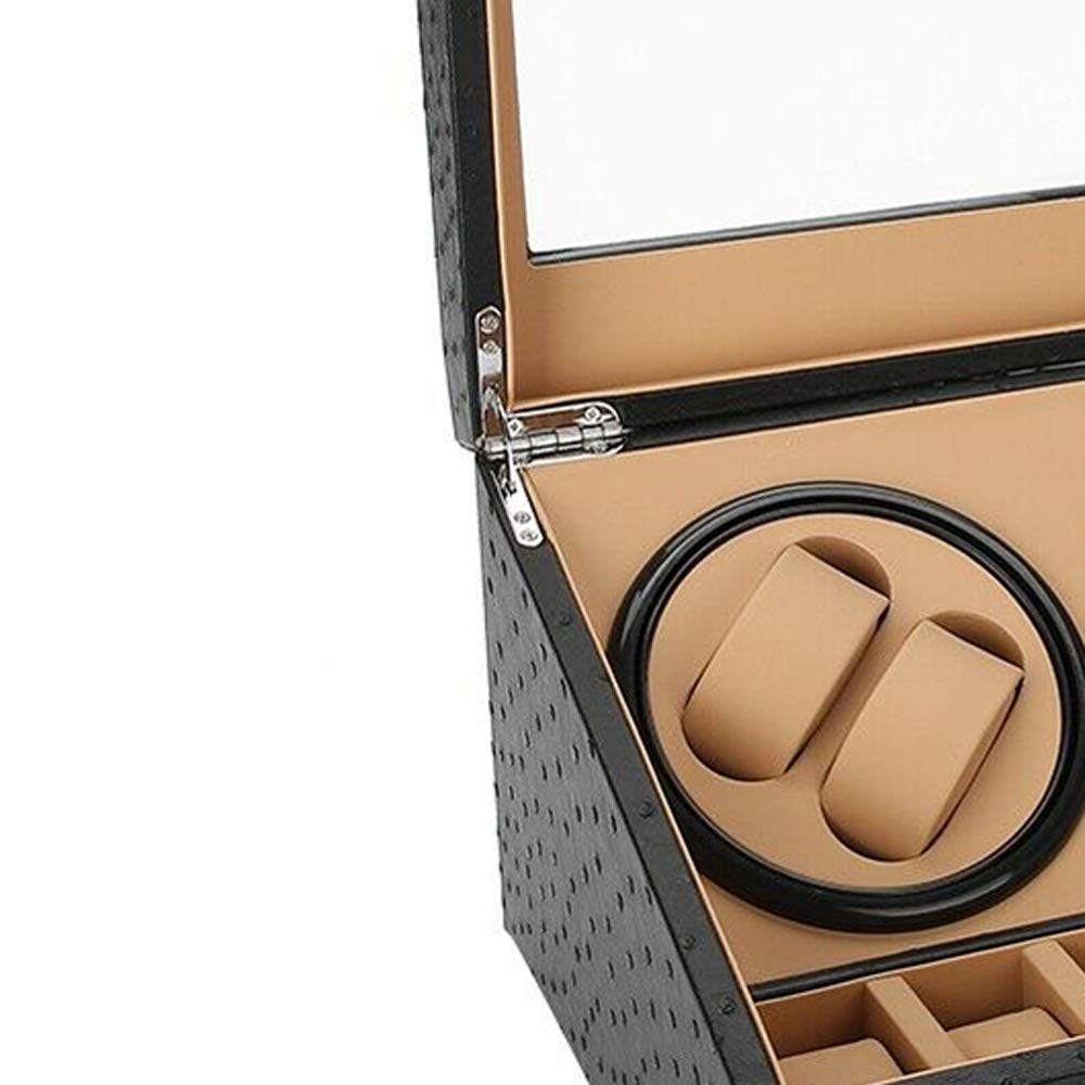 4+6 Uhrenbeweger für Automatikuhre 3 Drehmodis super leisem Motor Uhrenbeweger Box Luxuriöser PU Leder Uhrengehäuse Watch Winder mit 6 extra Speicherplätze und Transparente Glasabdeckung