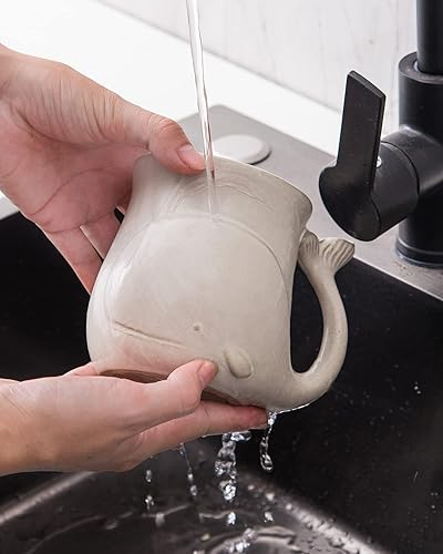 Miniatura 5 de INKRICH Whale - Taza de cerámica 20 onzas taza de café de cerámica grande taza de café 3D hecha a mano con ballena tazas de café novedosas