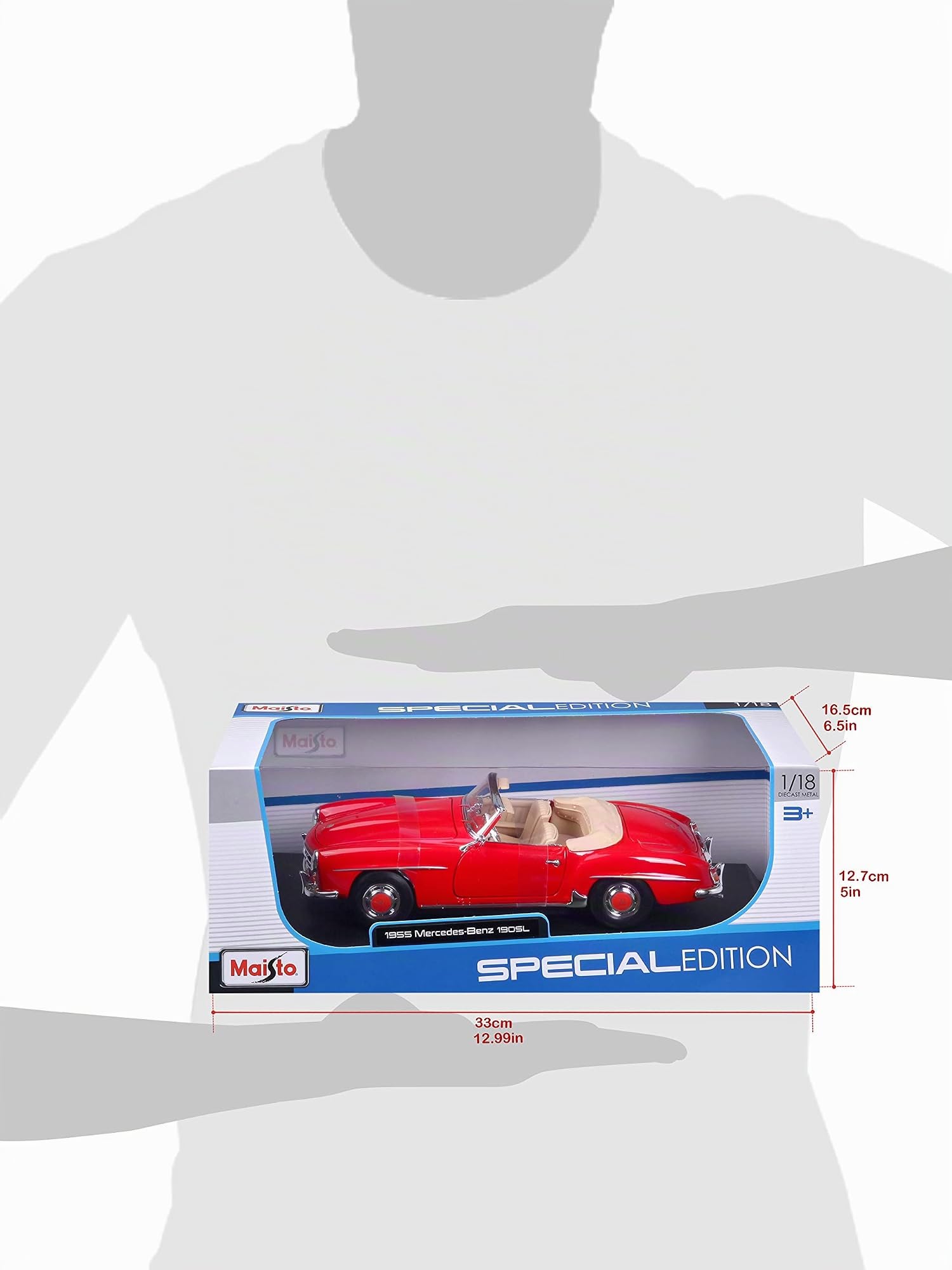 Maisto 31824-1955 Mercedes Benz 190SL Vintage Modellino, Vintage, Scala 1:18, Rosso
