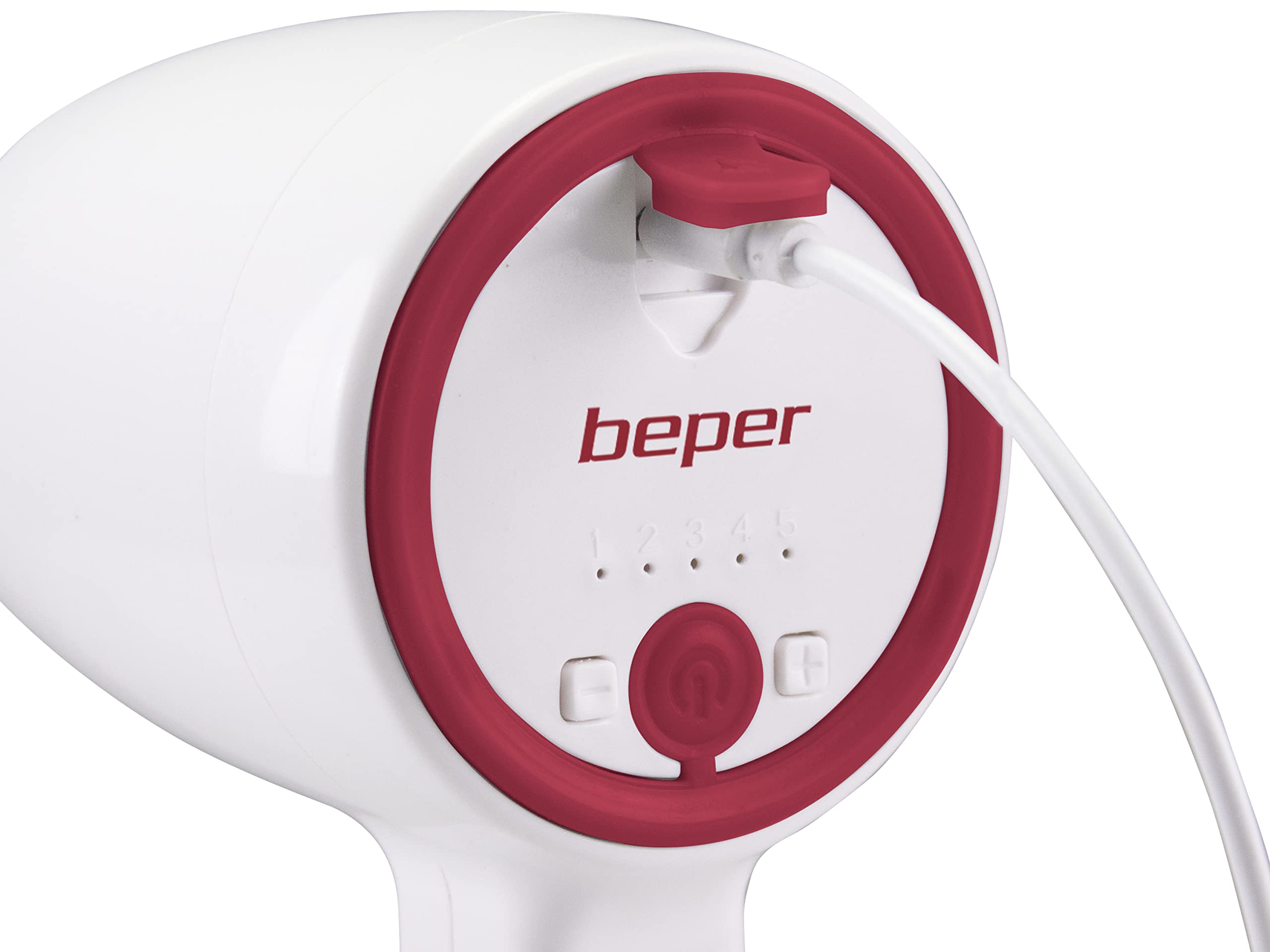 BEPER P102SBA007 Sbattitore ricaricabile senza filo, Impastatore ricaricabile, 20W, 2 Fruste in Acciaio inossidabile, 5 Velocità, Unico Tasto Funzionamento, Cavo USB incluso, Rosso/Bianco