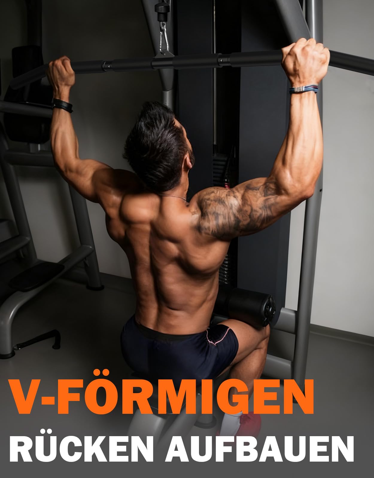 Fitarc Latzugstange 102 cm, durchgehender rutschfester Griff, Lat Pulldown Stange für Kabelzugmaschine, für engen und breiten Griff