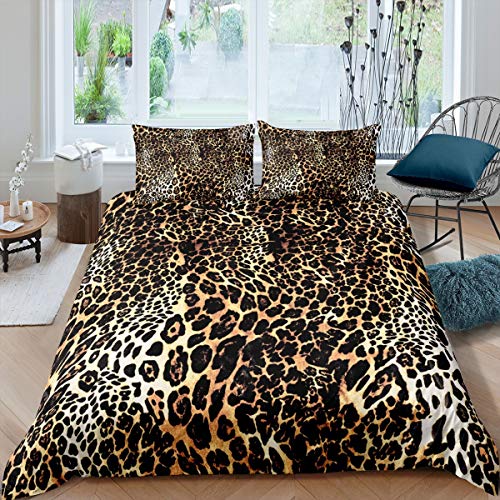 Loussiesd Leopard Print Duvet Cover Safari Cheetah Print Bedding Set for Kids Girls Women Ultra Soft Wild Animal Theme Comforter Cover Wildlife Style Decor Bedclothes 3Pcs Super King