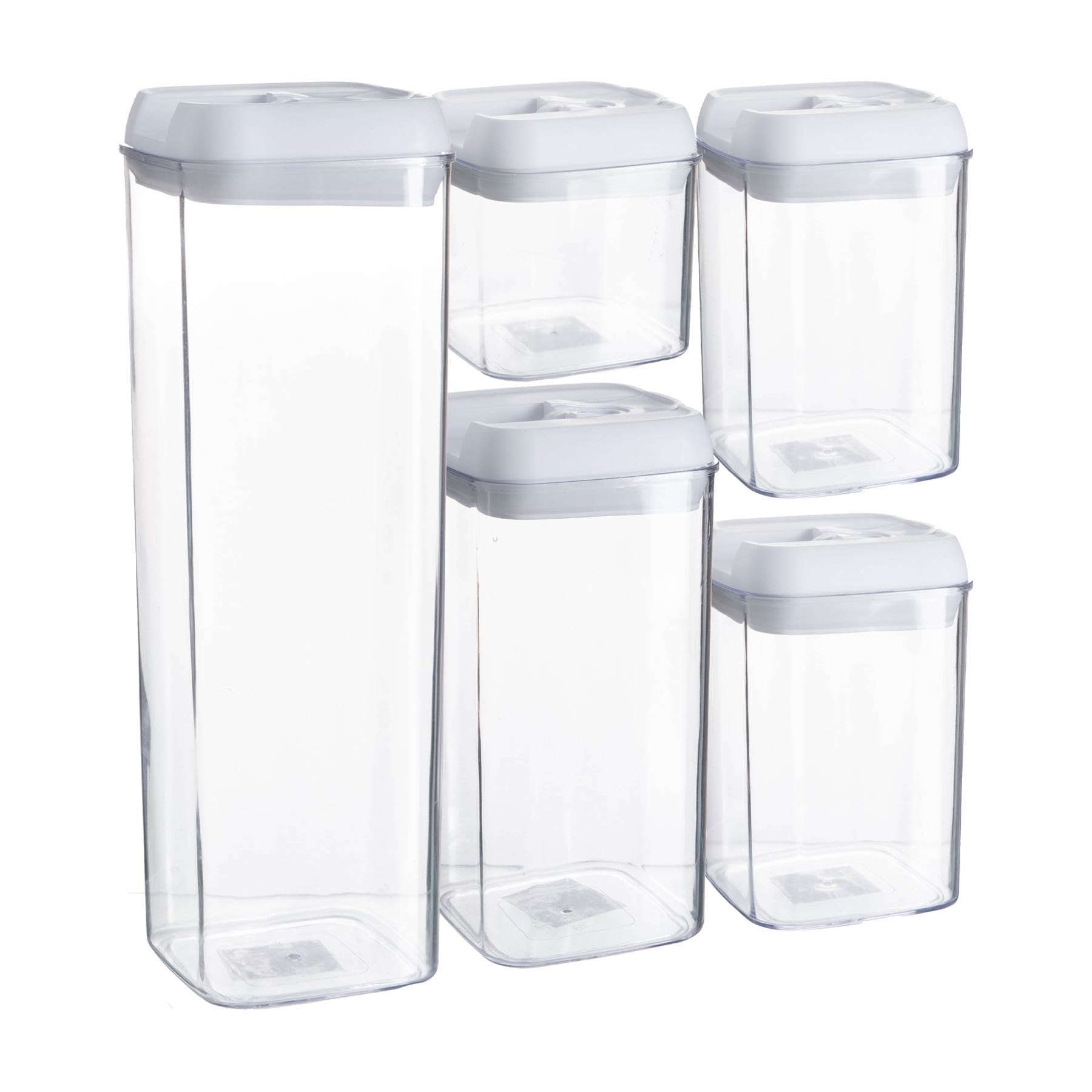 Argon Tableware White Argon Table Food Storage Containers With Airtight Flip Lock Lids - 5-Piece - Plastic Storage Tubs Tupperware Pantry Food Organiser For Cereal, Oats, Sugar, Coffee, Biscuits, Tea