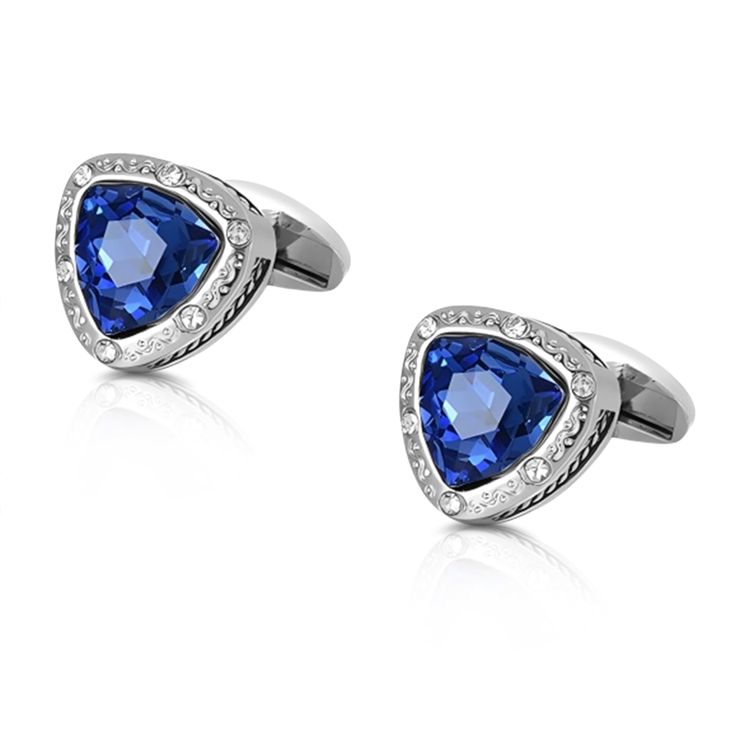 Silver Plated Synthetic Blue Sapphire Studded Fancy Cufflinks Bussiness & Occasion Gift for Men