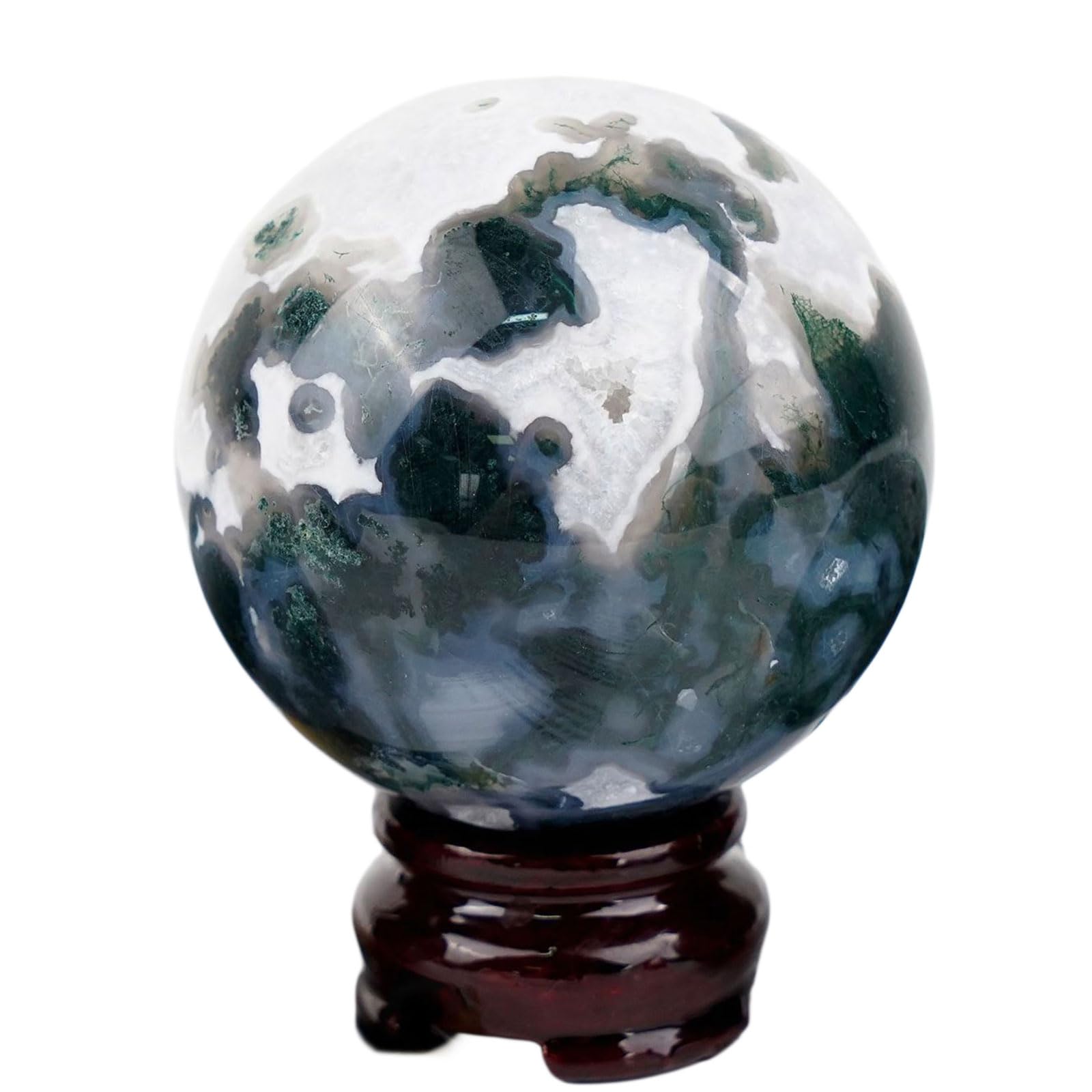 DGHBCYA Natural Moss Agate Crystal Sphere | Polished Healing Stone Ball with Stand | Reiki Meditation Decorative Balls | Feng Shui Home Decor,50~55mm