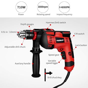 yu　0527 WARSLEY 1/2-Inch Variable Speed Hammer Drill, 3000rpm Dual
