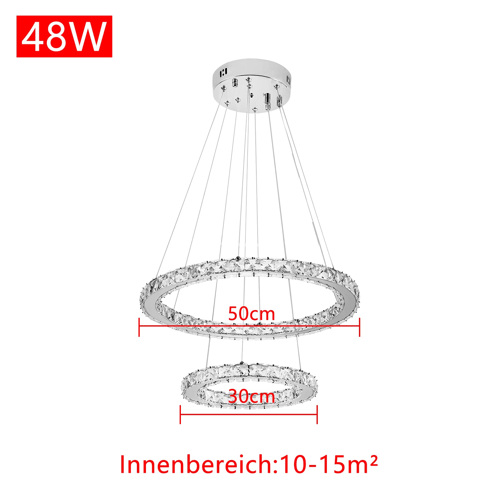 UISEBRT 48W Lampada a Sospensione Moderna Cristallo - Lampadario Creativo Regolabile in Altezza Lampada da Soffitto Due anelli Cucina Salotto Camera da letto, Bianco Freddo
