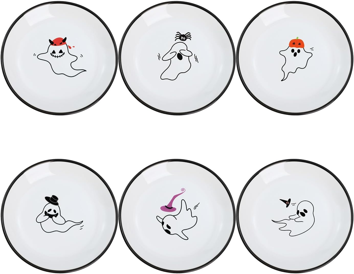 SOCOSY Cute Cartoon Ghost Seasoning Dishes Sauce Dishes Sushi Dipping Bowls Appetizer Plates Little Cat Feeding Plates, Serving Dish for Home Kitchen Restaurant Halloween-Ghost-5 Inch