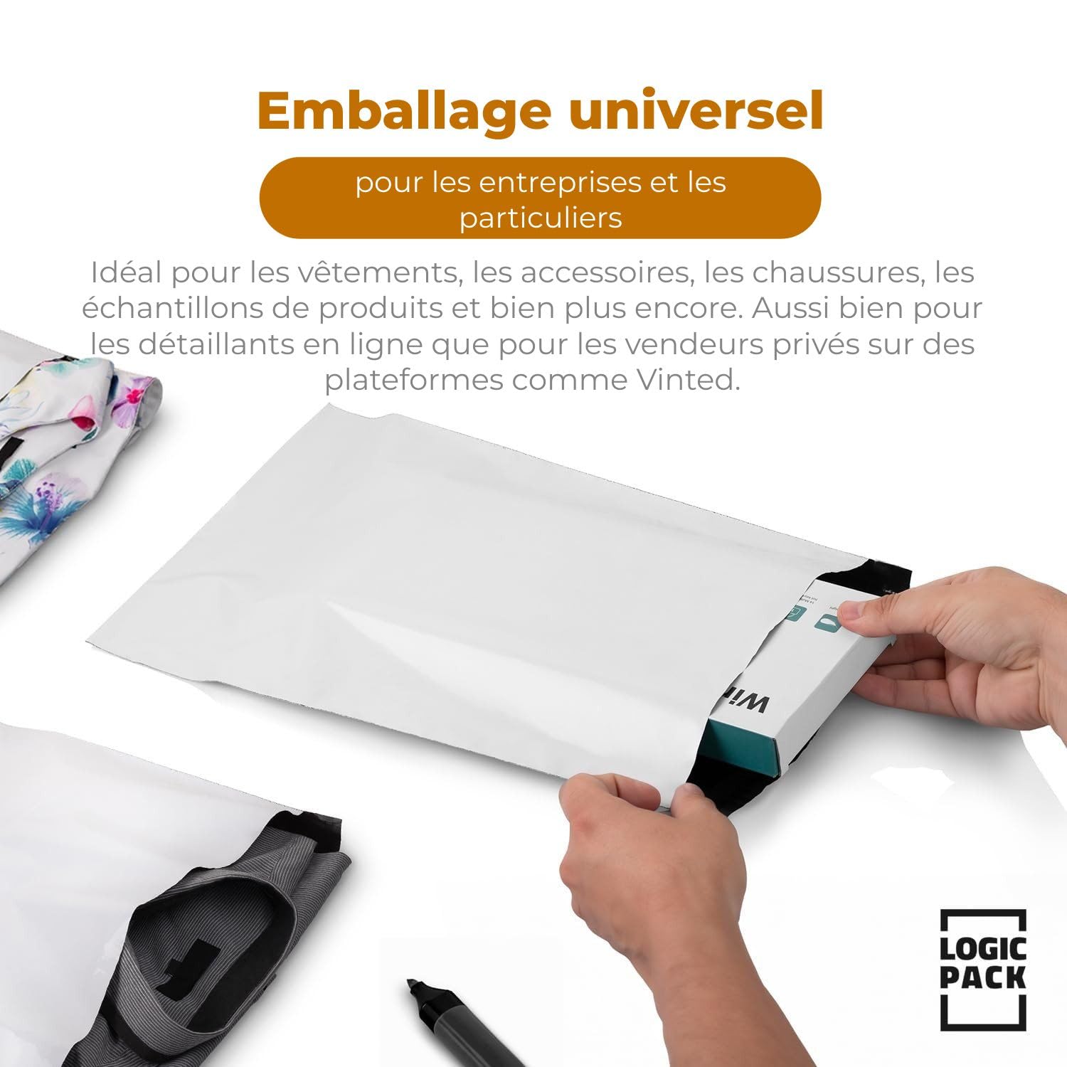 1000 Enveloppes Plastique Expédition 25x35 cm - Pochette Envoi Colis Vinted Blanche - Sac Expédition Imperméable et Indéchirable - Emballage pour Vêtements et Chaussures
