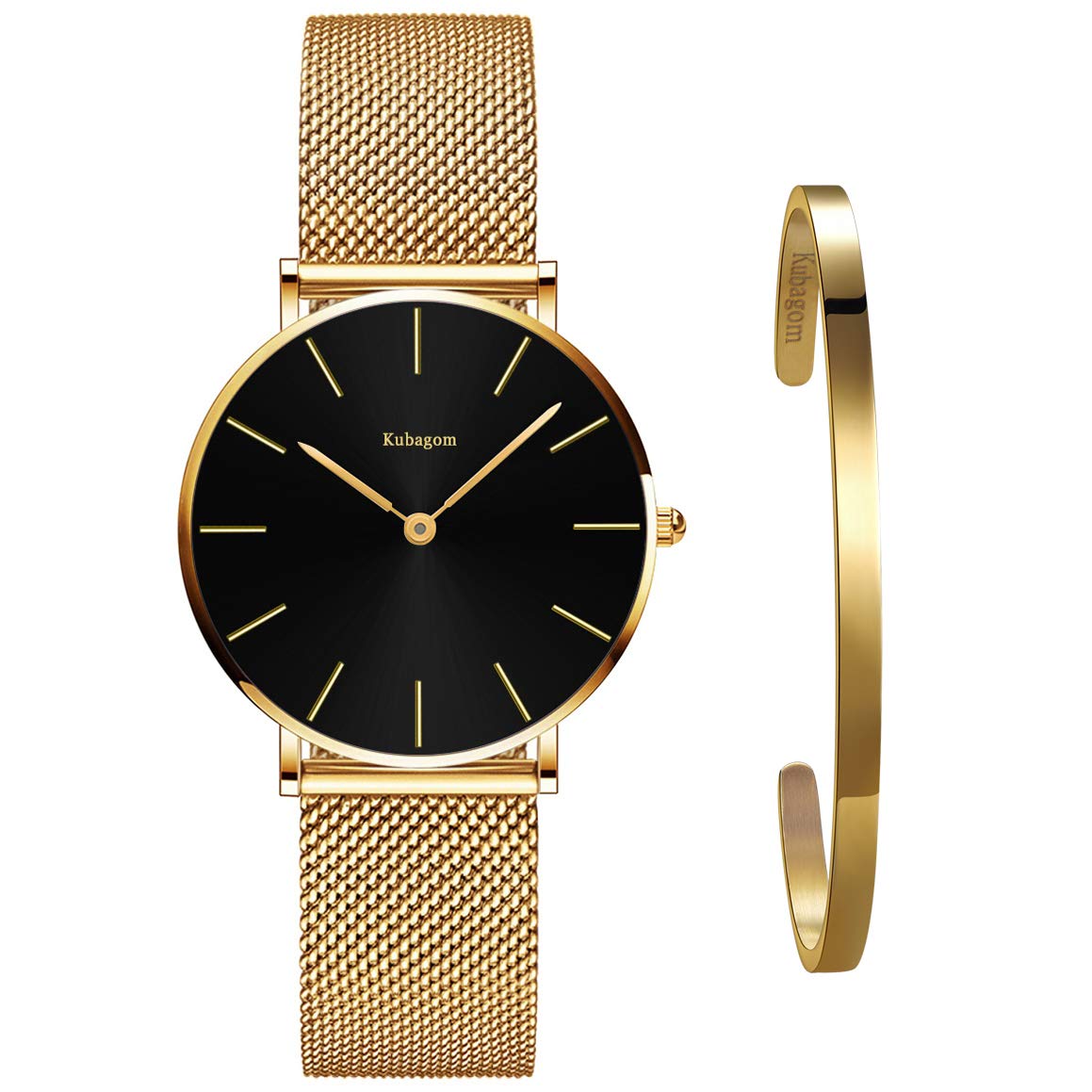 Très Mince Montre pour Femme Quartz Étanche Acier Inoxydable avec Bracelet