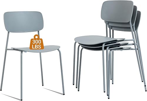 Miniatura 8 de Sidanli Juego de 4 sillas apilables para sala de conferencias, sillas de recepción con asiento de plástico, sillas apilables para espera, sala