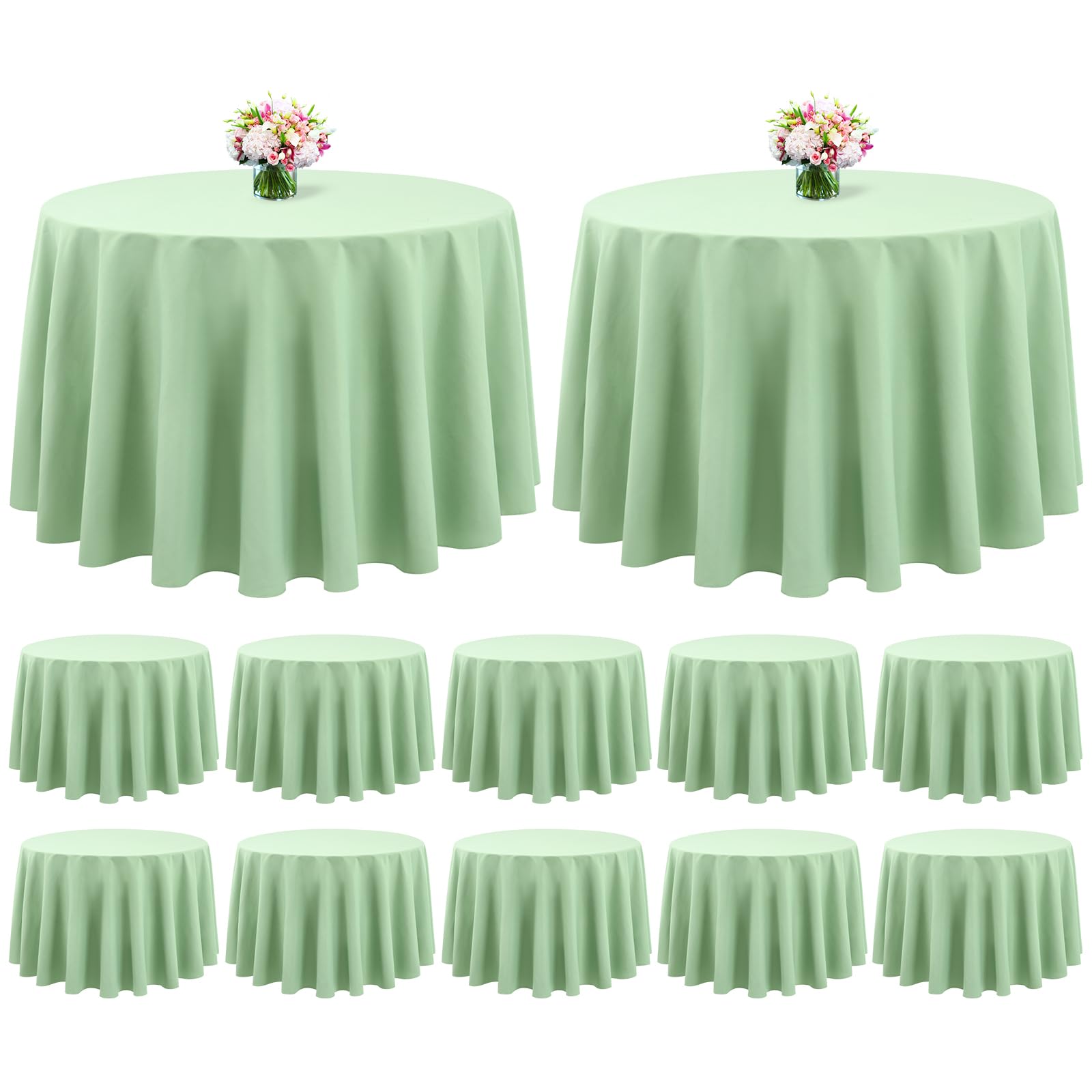 12 Pack Sage Green Round Tablecloth 60 Inch Circle Polyester Table Cloth, Washable Fabric Stain and Wrinkle Resistant Table Cover Round Table Clothes for Wedding Parties Banquet Reception Gift Table