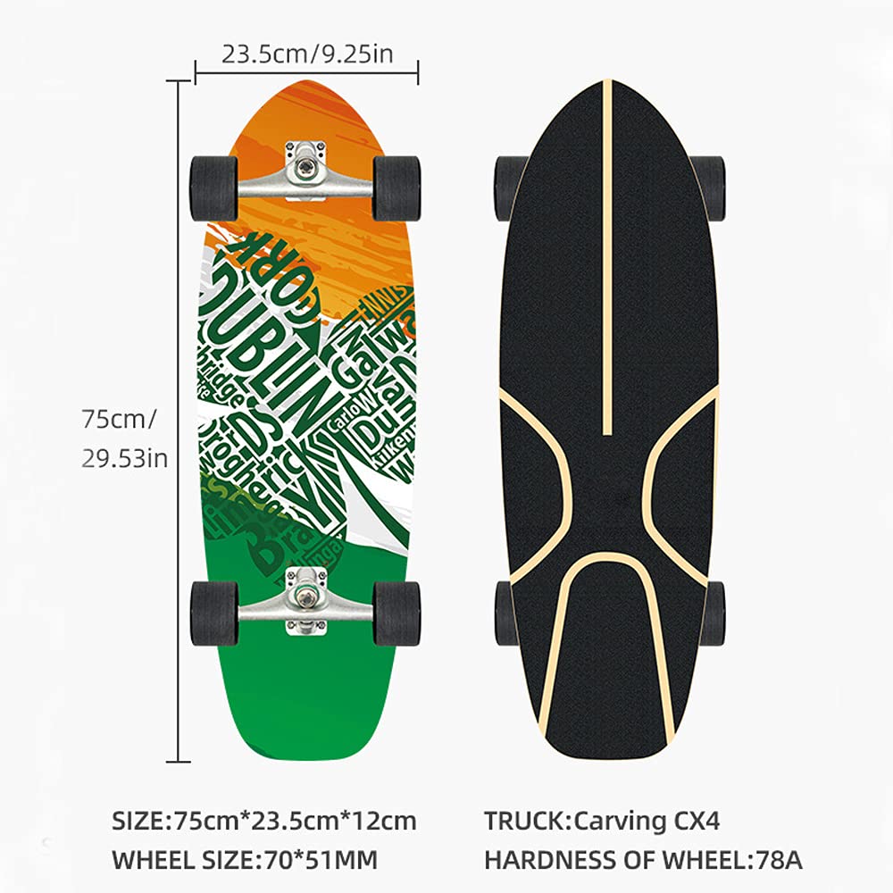 VOMI Carving Skateboard Surf Skate Carver Pumpping Skateboard, CX4 Truck, Roulements à Billes ABEC-11, Cruiser Board Complet érable Decks, pour Adulte juvénile Enfant,A
