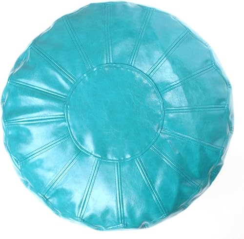 Miniatura 6 de Otomano redondo de piel sintética con estilo, solución de almacenamiento para muebles de sala de estar. Diseño inspirado en Marruecos y costuras